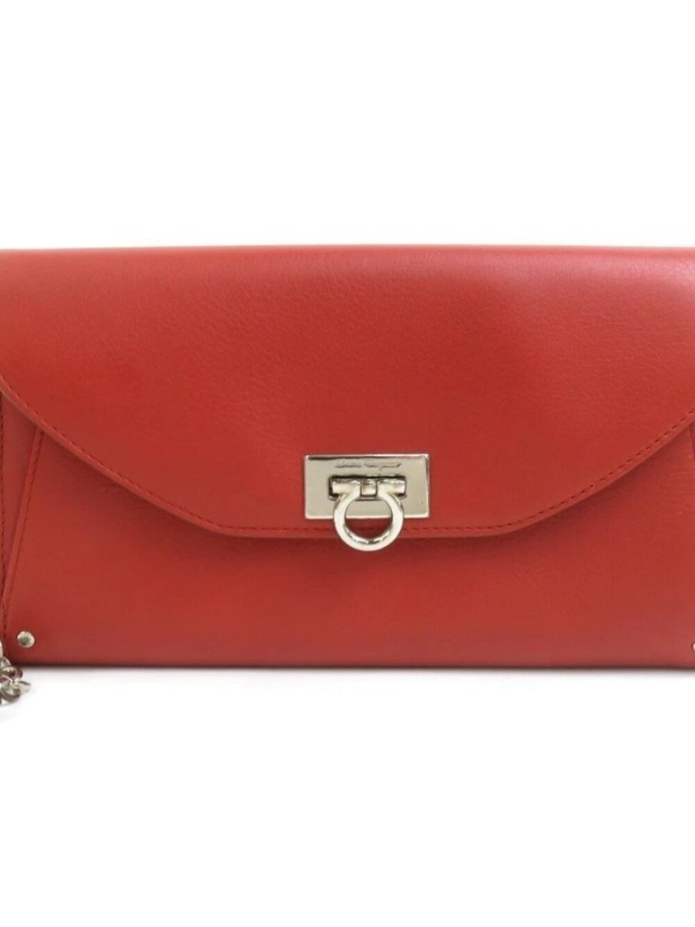 Salvatore Ferragamo Gancini Long Wallet Orange Brown/Silver Leather